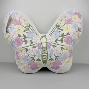 Pottery Barn Kids Garden Butterfly Pillow 12x16 Floral Embroidered Pastel NWT